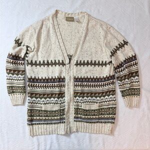 Liz Claiborne Women's Sweater Size L Full Zip Fair Isle Ireland Fisherman Heavy